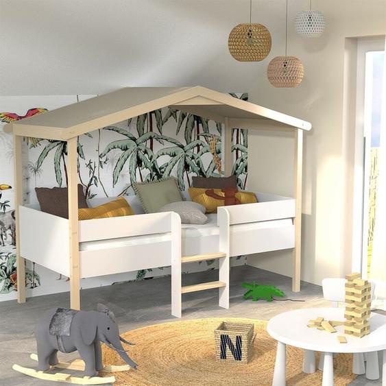 Le Quai Des Affaires - Lit cabane Piloti - Blanc et naturel - 90x190 - 1 sommier - 213x107x166