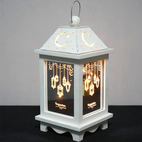 LED allume la lanterne de fer pour la maison Eid Mubarak Ramadan Party Decoration blanc 14,5 * 29 cm