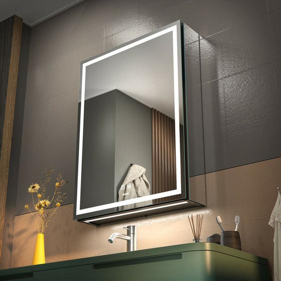 Ganpe - led Armoire de Toilette à Avec Porte Simple, Désembuage, Gradation Progressive, Mode Mémoire 3 Couleurs, étagères de Rangement, Prises de