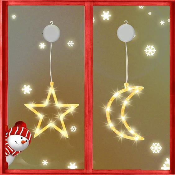 LED Étoiles lumières de Noël Étoiles à piles et lune lumières décoratives 18.5 à 18.5cm blanc chaud pack de 2