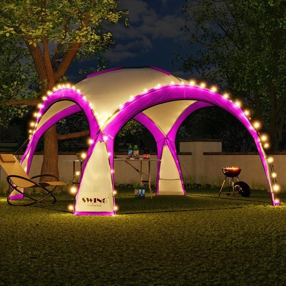 LED Event Pavillon XXL DomeShelter 450cm Garten inkl. Solarmodul Designer Tente de jardin Camping Tente de fête avec éclairage - rose