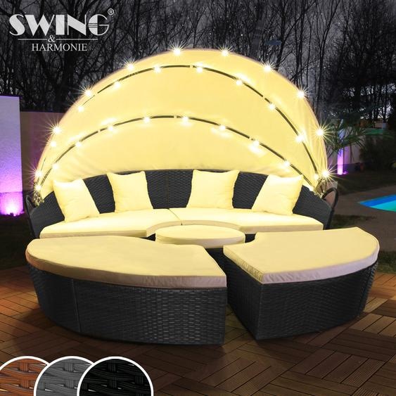 LED - Ile de bronzage en rotin Lounge Chaise longue de jardin en poly rotin Ile 180cm avec housse de protection
