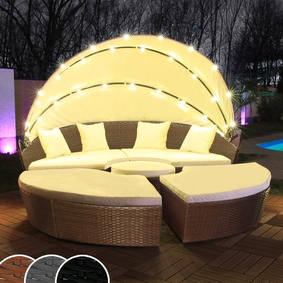 LED - Ile de bronzage en rotin Lounge Chaise longue de jardin en poly rotin Ile 180cm avec housse de protection