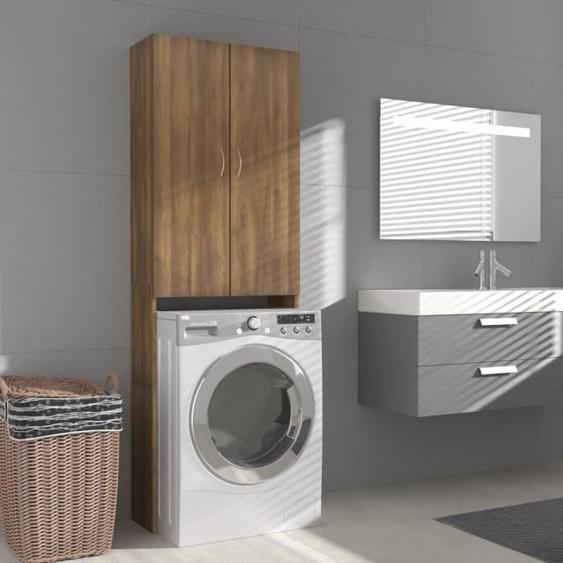 LeDivil- Meuble pour machine à laver Chêne marron 64x25,5x190 cm HB-A1