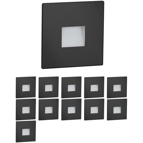 ledscom.de : 12 spots LED pour escaliers/appliques murales, adaptés à une utilisation intérieure et extérieure, type downlight, carrés, de couleur noire, dimensions 85 x 85 mm, lumière blanc chaud
