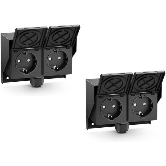 ledscom.de : 2 prises extérieures/pour pièces humides, modèle PIWI, à encastrer, IP44, double prise Schuko, 16A/230V, en acier inoxydable et plastique, de couleur noire, en position horizontale – Dimensions : 13,5 cm (lot de 2 pièces)