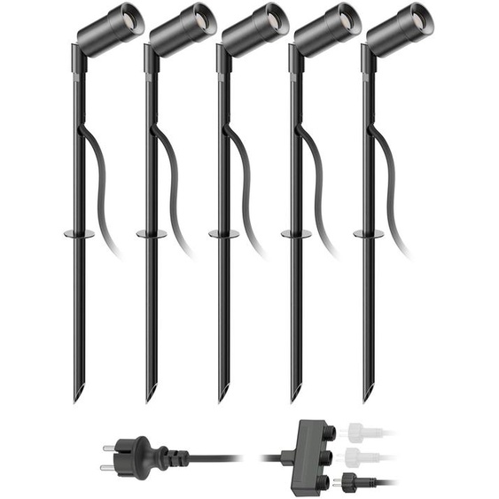 ledscom.de : Projecteurs dextérieur LED Spico, noirs, avec pique à installer dans le sol, pour une utilisation extérieure, indice de protection IP44, 105 lumens, lumière blanc chaud, lot de 5 – Modèle : Spico / Couleur : Noir / Température de couleur :