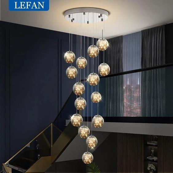 LEFAN Moderne LED boule de verre abat-jour plafond lustres escalier Duplex bâtiment Villa Loft creux salon lumières suspension