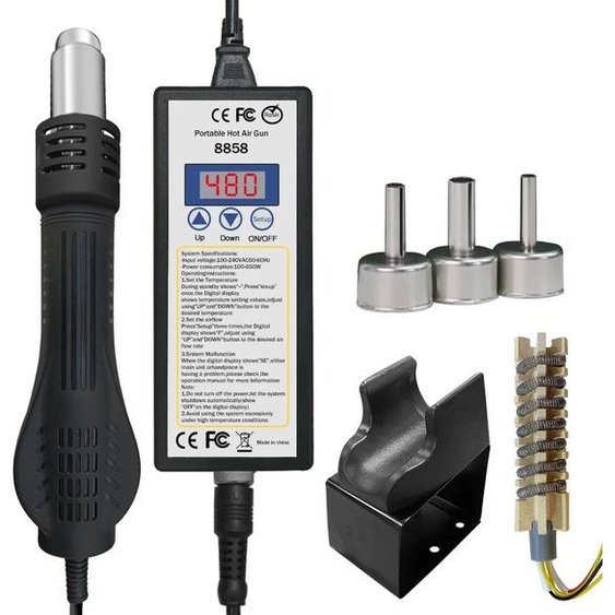 lefavor Pistolet à air chaud 8858 Micro station de soudage de retouche LED sèche-cheveux numérique pour le soudage 650W pistolet thermique outils de réparation de soudage pistolet thermique