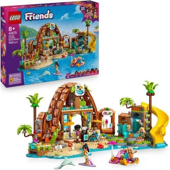LEGO Friends 42673 Vacances à lHôtel de la Plage, Jeu de Construction, 6 Mini-Poupées, Dauphin et Tortue, 8 Ans et Plus