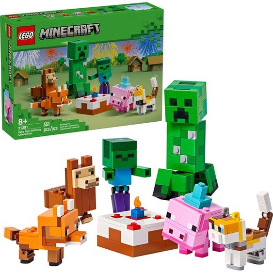 Lego ®   Minecraft Baby Pigs Birthday Celebration 21281 Jouet à construire pour garçons et filles de 8 ans et plus, cadeau danniversaire, 351 pièces