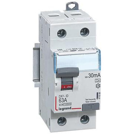 Interrupteur différentiel DX³-ID arrivée haute et départ bas à vis - 2P 63A typeA 30mA - 2 modules - 411556 Legrand