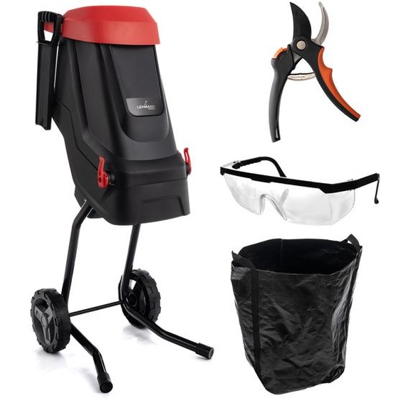 LEHMANN Broyeur de jardin électrique, épaisseur de coupe max 45mm, panier 45 litres, couteaux en acier au carbone SK5, kit daccessoires - sécateur et lunettes de protection