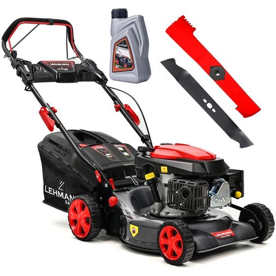 LEHMANN LGALM-2642 Tondeuse à essence | Largeur de coupe 42 cm | Réglage de la hauteur de coupe sur 5 positions 25-70 mm | Bac de ramassage 40 litres