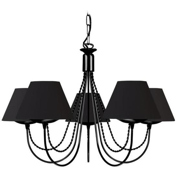 LEICESTER-Lustre multi bras métal  noir Abat-jour: conique tissu noir 5 ampoules E14 charme P62xD62xH46cm