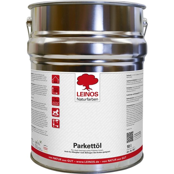 LEINOS 252 Huile pour parquet intérieur, 10,0 L - satinée & incolore - entretien naturel du bois pour parquets & planchers - respirante, hydrofuge & résistante - sans solvants & à pores ouverts