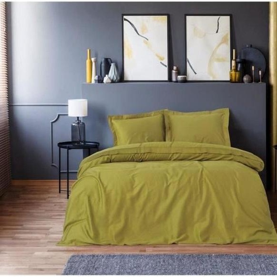 LEssentiel Linge de Maison, Elegant - Green, Vert, Ensemble housse de couette en satin King (FR), 100 % satin de coton, 240 x 220 cm