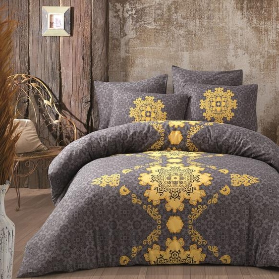 LEssentiel Linge de Maison, Saltanat - Jaune, parure de lit simple Ranforce (FR), gris, 100 % COTON RANFORCE, 140 x 200 cm