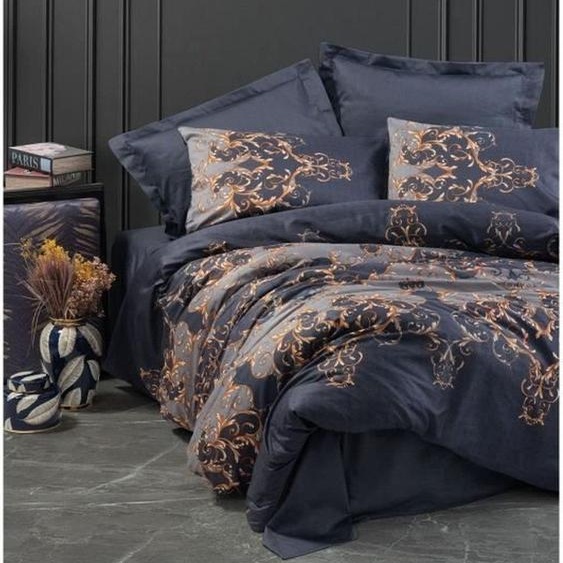 LEssentiel Linge de Maison, Sarina - Dark Blue, ensemble housse de couette en satin King (FR), bleu foncé, 100 % satin de coton, 240 x 220 cm