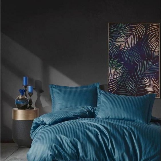LEssentiel Linge de Maison, Stripe - Blue, ensemble linge de lit, bleu, 100 % satin de coton, 240 x 220 cm