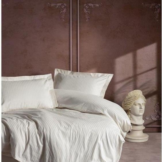 LEssentiel Linge de Maison, Stripe - Ecru, Ekru, ensemble housse de couette en satin king (FR), 100 % satin de coton, 240 x 220 cm