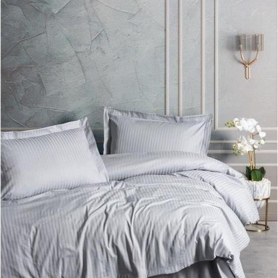 LEssentiel Linge de Maison, Stripe - Grey, ensemble housse de couette en satin King (FR), gris, 100 % satin de coton, 240 x 220 cm