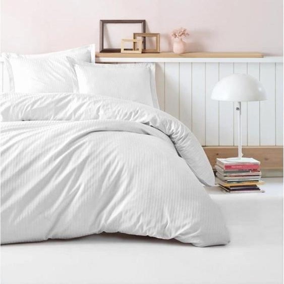 LEssentiel Linge de Maison, Stripe - White, ensemble housse de couette en satin King (FR), blanc, 100 % satin de coton, 240 x 220 cm