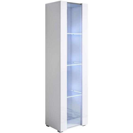 Vitrine avec pieds 2 cm avec led 1 porte Meuble de Rangement avec pieds 40 x 167 x 29cm 4 compartiments Modèle Luke V5 Blanc Finition brillante
