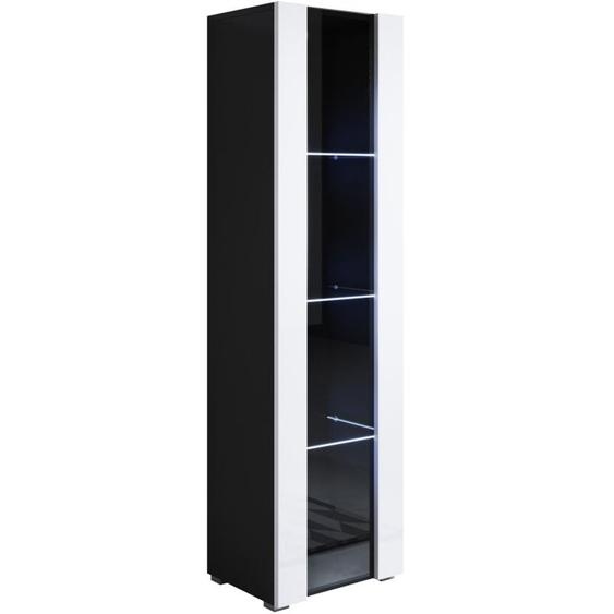 Lettiemobili - Vitrine avec pieds 2 cm avec led 1 porte Meuble de Rangement avec pieds 40 x 167 x 29cm 4 compartiments Modèle Luke V5 Noir et Blanc