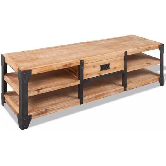 LEXLIFE Meuble Tv Bas - Style Industriel - 100% Bois dAcacia Massif &Pieds En Acier - 140*40*45 Cm