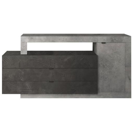 LIBERTA BETON - Buffet 1 portes 3 Tiroirs Aspect Béton et Pierre Grise Anthracite