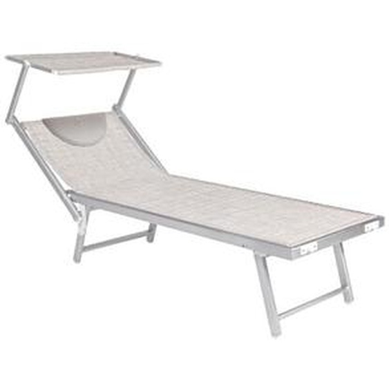Lit de plage fixe 188x67x38 cm avec parasol et appui-tete Boitiers en aluminium et piscine exterieure en textilene gris