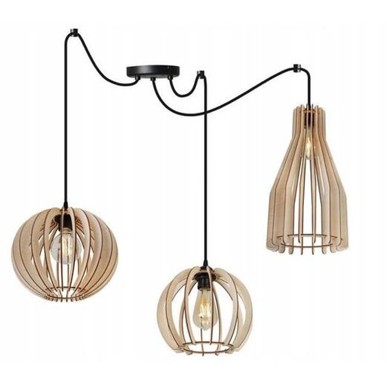 Light-Home Abat Jour Suspension Luminaire Lustre Araignée - en Metal et Bois - À 3 Lumières - E27 - Mix I