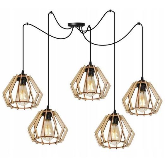 Light-Home Abat Jour Suspension Luminaire Lustre Araignée - en Metal et Bois - À 5 Lumières - E27 - Caractère unique