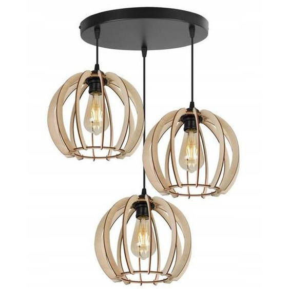 Light-Home Abat Jour Suspension Luminaire Lustre Industriel Timber - Moderne - en Metal et Bois - Rond
