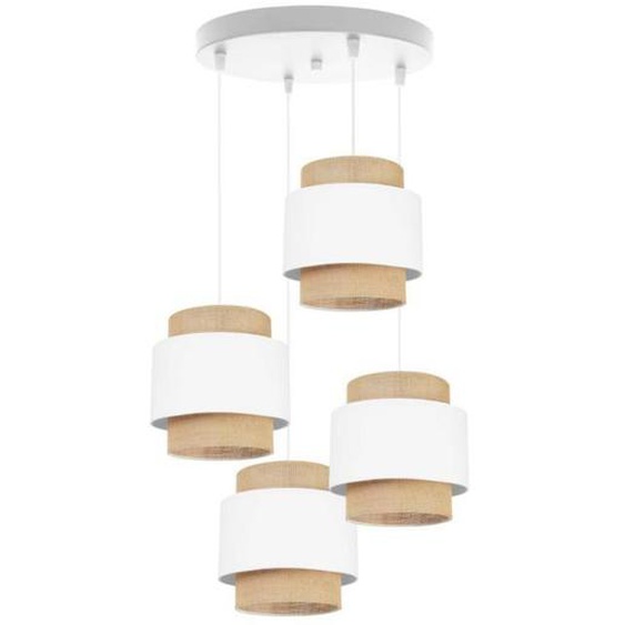 Light-Home Boho Abat Jour Suspension Luminaire Lustre - E27 - À 4 Lumières - Ovale - Blanc et Jute