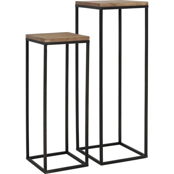 Light & Living ensemble de 2 colonnes Yarula en bois avec noir - 30x30x83 + 35x35x102 cm