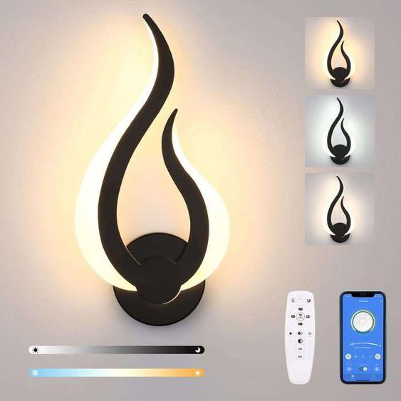Lightess Applique Murale Intérieure 2.4G Télécommande LED 10W Dimmable - 3 Températures de Couleur, Moderne. (Noir, Gauche)