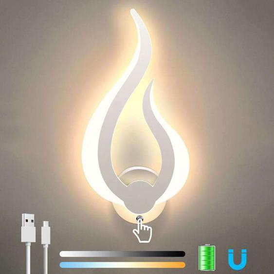 Lightess Applique Murale Intérieure LED 8W Dimmable - 3 Températures de Couleur, Rechargeable à Pile. (Blanc, Gauche) [Classe F]
