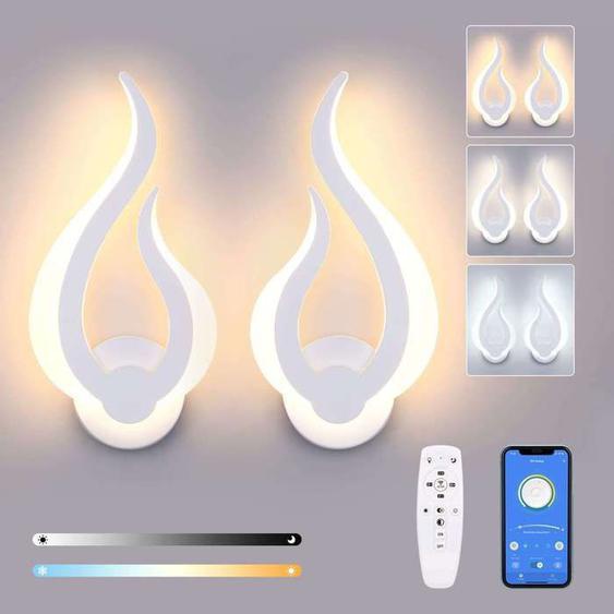 Lightess Paire Appliques Murales LED 10W Dimmables - Télécommande 2.4G, 3 Températures de Couleur, Moderne. (Blanc) [Classe F]