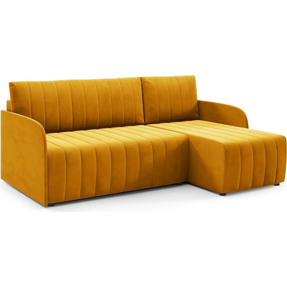 LIKMA Canapé d’angle Otto SLIM 208x145 cm Jaune Moutarde Convertible Couchage 200x140 cm Coffre de Rangement Canapé 3 Places Compact