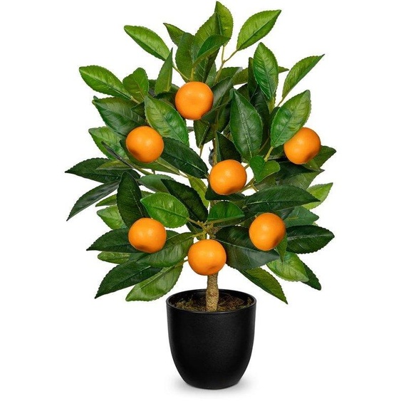 Limonier en plastique noir, 40 cm, fleurs et fruits orange, pour le salon, la salle à manger ou le bureau