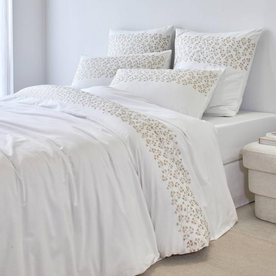 Linge de lit blanc brodé feuillage Colombine® -