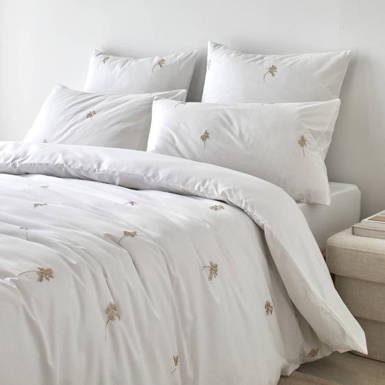 Linge de lit blanc brodé fleurs Colombine® -