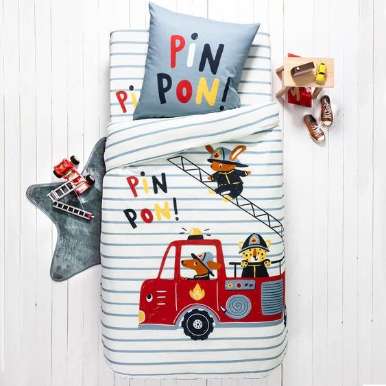 Linge de lit enfant à motifs Pompiers en coton - Housse De Couette 1 Personneonne : 140x200cm - Bleu - Colombine Des Petits