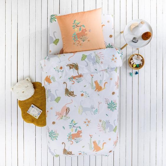 Linge de lit enfant Chafou imprimé chats - coton  - Housse De Couette 1 Personneonne : 140x200cm - Blanc - Colombine Des Petits