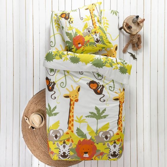 Linge de lit enfant Jungle imprimé animaux 1 personne - coton  - Drap-housse 1 Personneonne : 90x190cm - Beige - Colombine Des Petits
