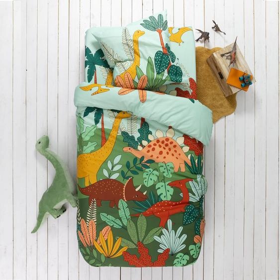 Linge de lit enfant Jurassi coton - Imprimé dinosaure  - Housse De Couette 1 Personneonne : 140x200cm - Vert - Colombine Des Petits