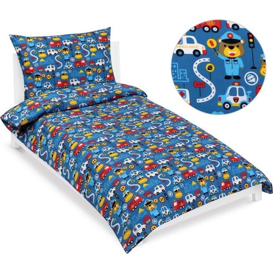 Linge de lit junior en coton - Bleu - 140x200, 70x90