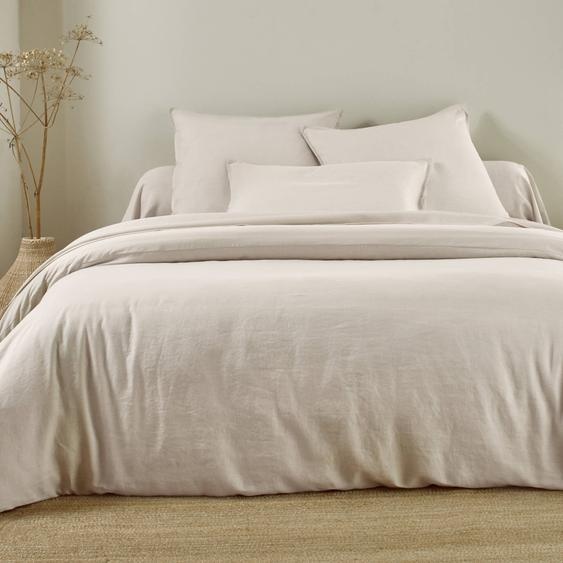 Linge de lit uni biface lin lavé / coton lavé  -